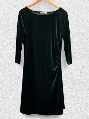 Signature Collection Rich Emerald Green Velvet Ruched Sheath Dress Size M